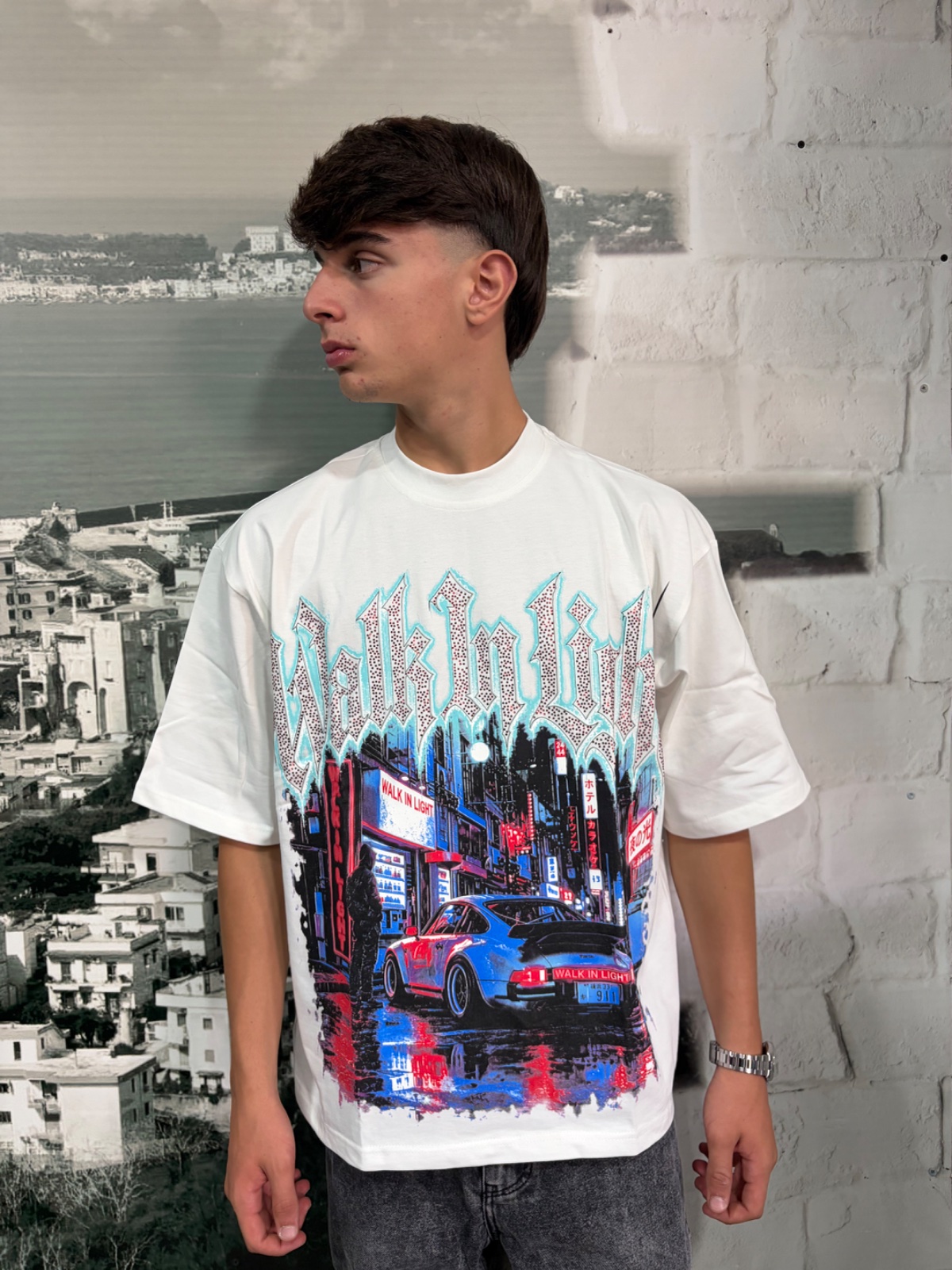 shirt walk in light street